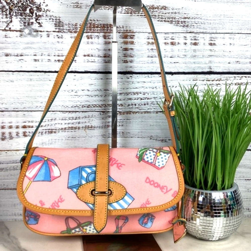 Y2K Dooney & Bourke‎ Vintage Pink Tan Shoulder Bag Miami Beach Vacation HTF - Picture 3 of 17